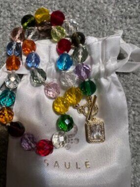 NWOT Saule Sparkly Multi-Colored Pendant Necklace w/Czech Glass Beads & Dustbag